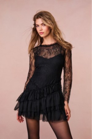 Black Women LoveShackFancy Amberleigh Lace Mini Dress | BVN-752016