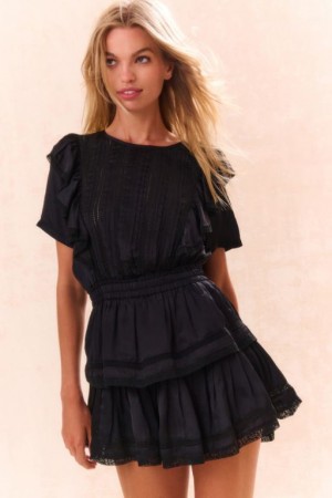 Black Women LoveShackFancy Natasha Ruffle Mini Dress | APK-659102