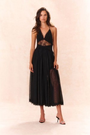 Black Women LoveShackFancy Serendipity Lace Maxi Halter Dress | LWO-083946