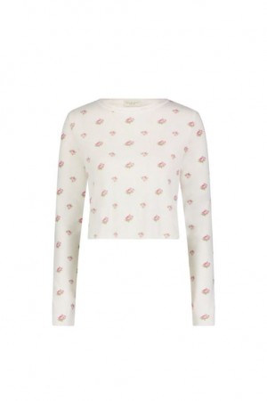 Cream Rose Women LoveShackFancy Polka Dot England Nell Crop Slouchy Top Sleepwear | JHE-507482