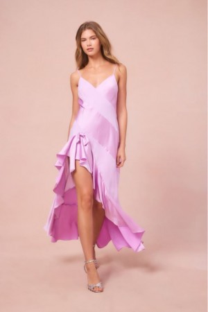 Lavender Women LoveShackFancy Mallee Satin Asymmetrical Dress | TBN-981634