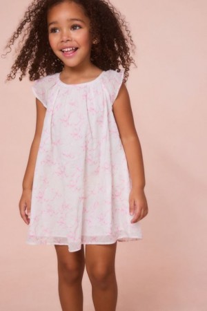 Pink Kids' LoveShackFancy Lou Bow Print Mini Dress | UAP-826495