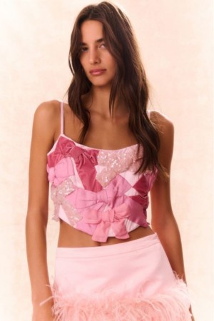 Pink Multicolor Women LoveShackFancy Woodley Bow Bustier Tops | TSH-298035