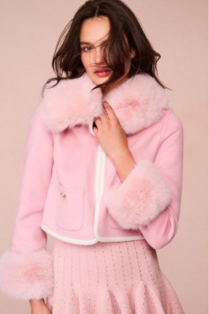 Pink Women LoveShackFancy Caprina Wool-cashmere Faux Fur Jackets | NIZ-895710