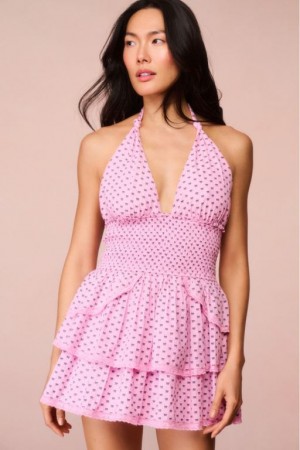 Pink Women LoveShackFancy Deanna Cotton Bow Mini Halter Dress | HPF-871063