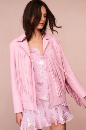 Pink Women LoveShackFancy Geraline Leather Fringe Jackets | VEO-824051