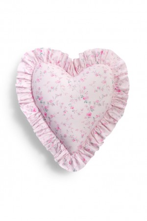 Pink Women LoveShackFancy Heart Shape Ruffle Pillow Bedding | IRX-436972