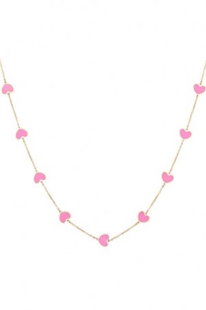 Pink Women LoveShackFancy Ouf! By Sara Love Pink Hearts 14k Gold Necklace Jewelry | OVM-095678