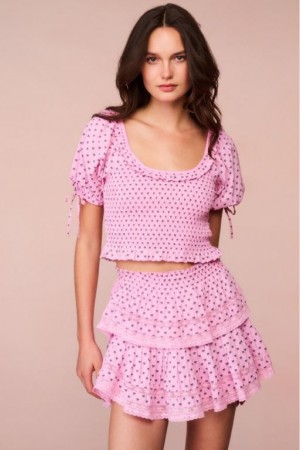 Pink Women LoveShackFancy Ruffle Mini Cotton Bow Skirts | QBO-708912