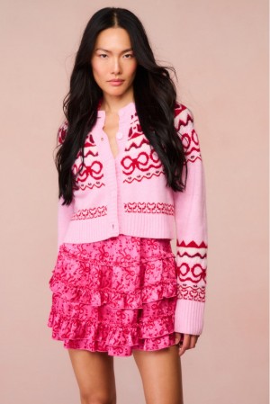 Pink Women LoveShackFancy Shantae Wool Knit Cardigan | MVL-490872