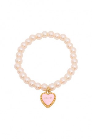 Pink Women LoveShackFancy She's Coquette Love Heart Pearl Bracelet Jewelry | USO-325704