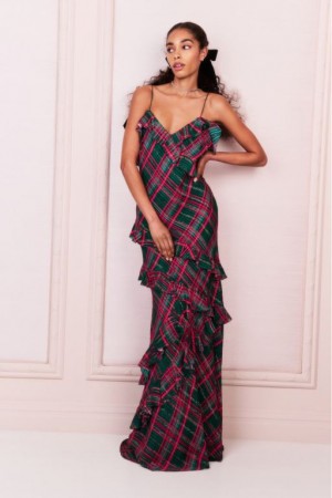 Red Women LoveShackFancy Rialto Silk Tartan Dress | WQB-924370