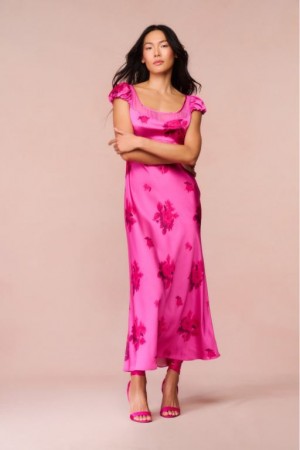 Rose Women LoveShackFancy Joelette Floral Satin Maxi Dress | CPB-821674