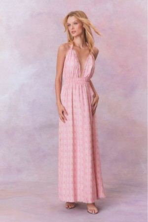 Strawberry Macaroon Women LoveShackFancy Love Fragrance Halter Maxi Dress | NBR-841260