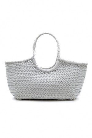 White Women LoveShackFancy Dragon Diffusion Nantucket Large Woven Leather Tote Bags | SJY-157692