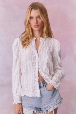 White Women LoveShackFancy Jacque Cotton Blouse Tops | VYF-604358