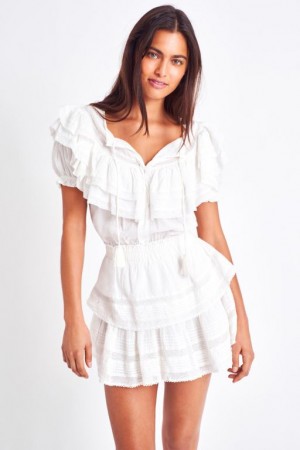 White Women LoveShackFancy Liv Cotton Ruffled Dress | ARE-549071