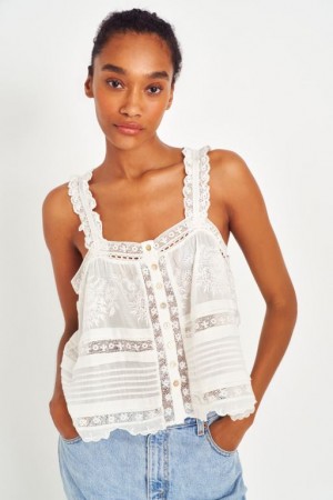 White Women LoveShackFancy Sully Heritage Tank Tops | JXU-809314