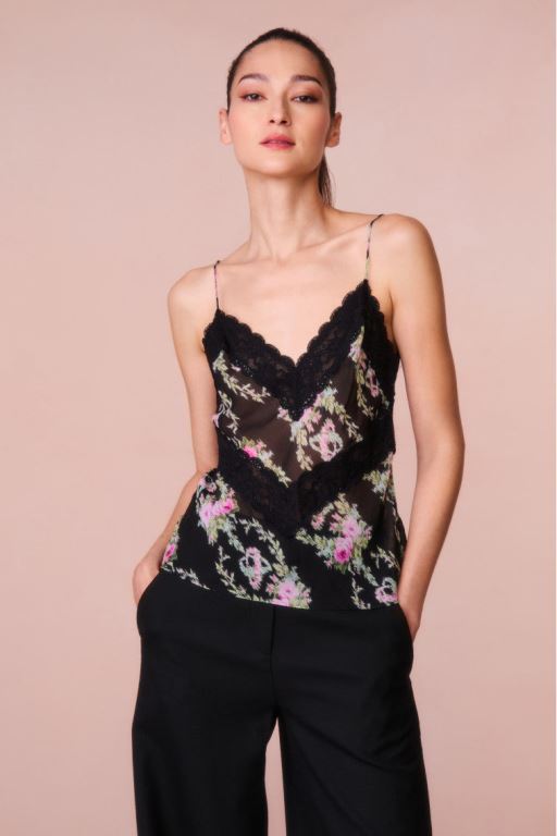 Black Coffee Women LoveShackFancy Brimsley Floral Lace-trimmed Tops | DZM-204637