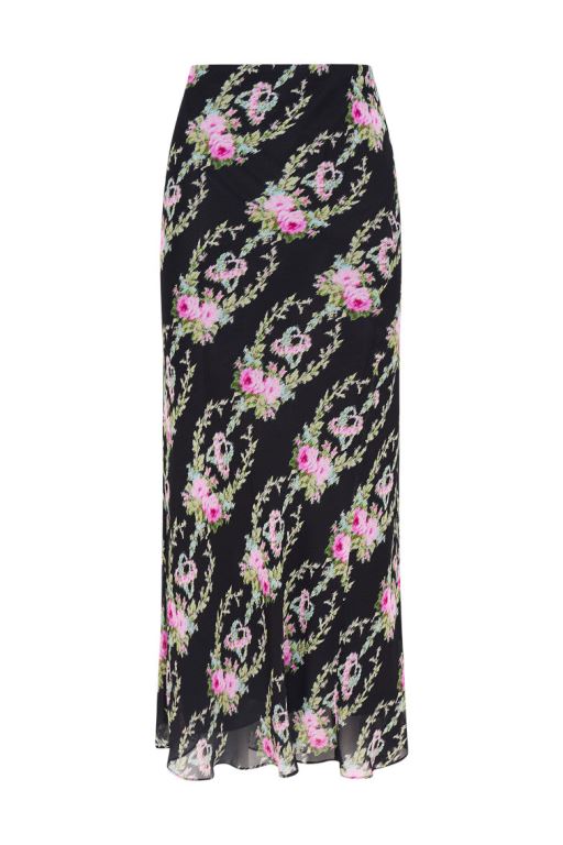 Black Coffee Women LoveShackFancy Castle Floral Maxi Skirts | CNS-283709