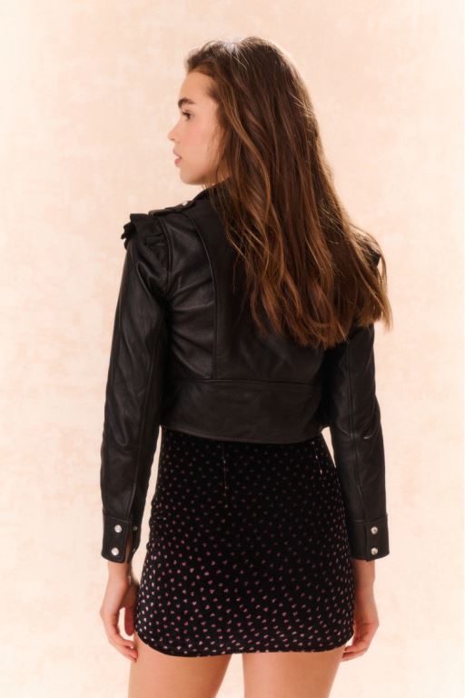 Black Kids' LoveShackFancy Apolline Cropped Lamb Leather Jackets | JWI-029145