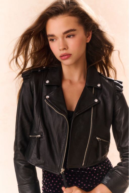 Black Kids' LoveShackFancy Apolline Cropped Lamb Leather Jackets | JWI-029145