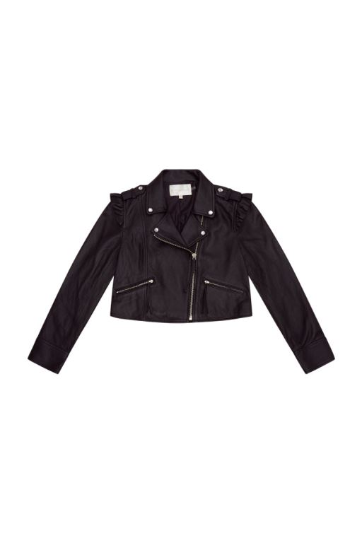 Black Kids' LoveShackFancy Apolline Cropped Lamb Leather Jackets | JWI-029145