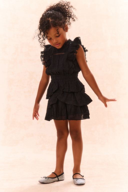 Black Kids' LoveShackFancy Decker Cotton Ruffle Dress | NKT-961483