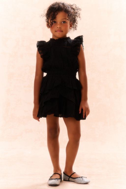 Black Kids' LoveShackFancy Decker Cotton Ruffle Dress | NKT-961483