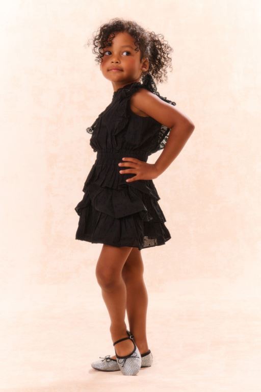 Black Kids' LoveShackFancy Decker Cotton Ruffle Dress | NKT-961483