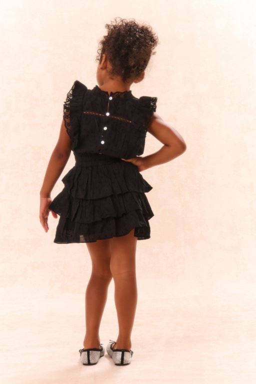 Black Kids' LoveShackFancy Decker Cotton Ruffle Dress | NKT-961483