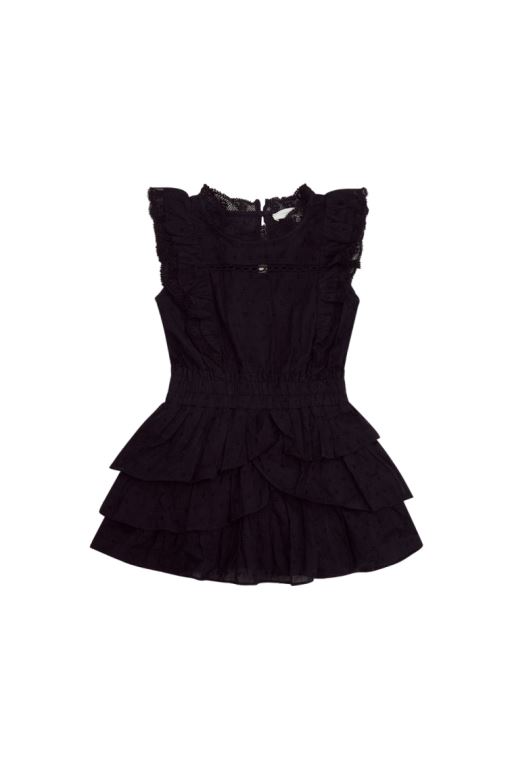 Black Kids' LoveShackFancy Decker Cotton Ruffle Dress | NKT-961483