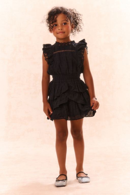 Black Kids\' LoveShackFancy Decker Cotton Ruffle Dress | NKT-961483