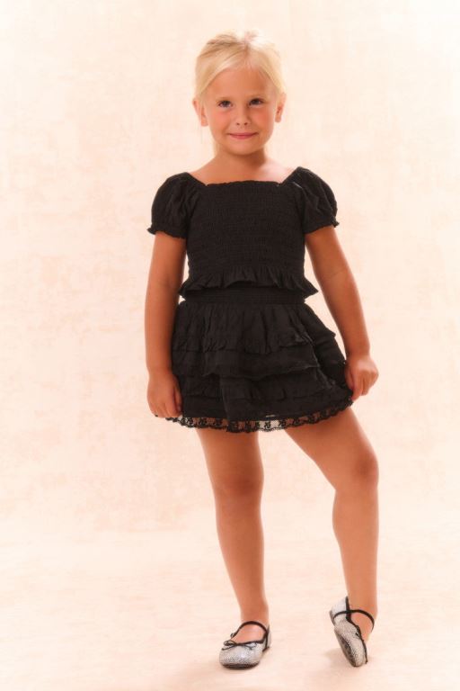 Black Kids\' LoveShackFancy Fabielle Cotton Ruffle Tops | XYQ-840973