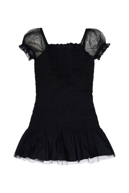 Black Kids' LoveShackFancy Mosa Off-the-shoulder Mini Dress | OFL-813407