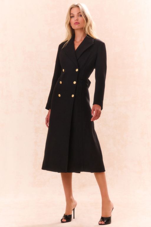 Black Women LoveShackFancy Angeli Wool Military Coats | VWO-034926