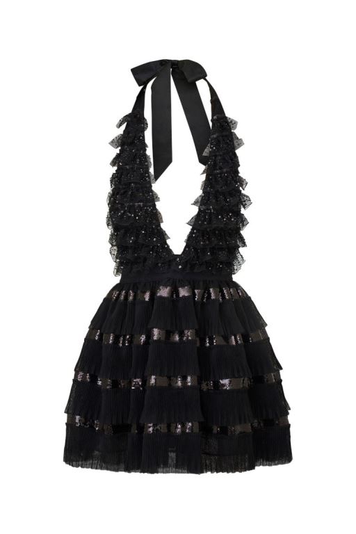 Black Women LoveShackFancy Callaia Tulle Mini Halter Dress | DTM-590136