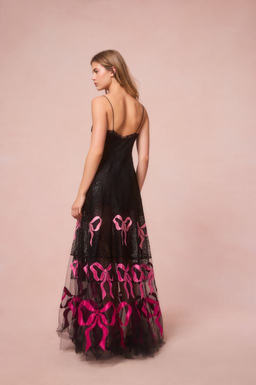 Black Women LoveShackFancy Carette Lace Maxi Bow Dress | VXC-950436