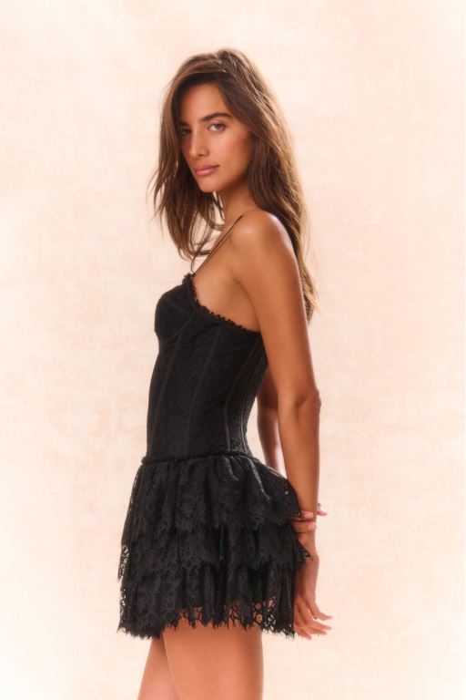 Black Women LoveShackFancy Carlene Lace Bustier Mini Dress | WVP-491065