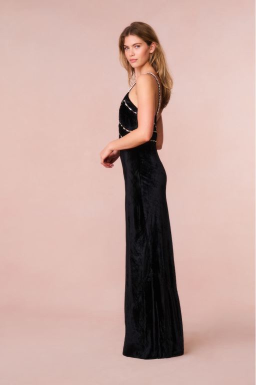 Black Women LoveShackFancy Corrino Velvet Embellished Maxi Dress | GIR-670592