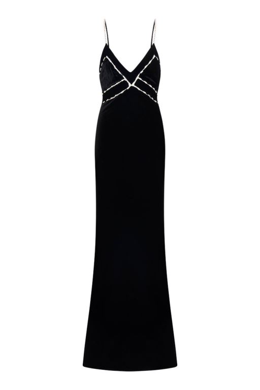 Black Women LoveShackFancy Corrino Velvet Embellished Maxi Dress | GIR-670592