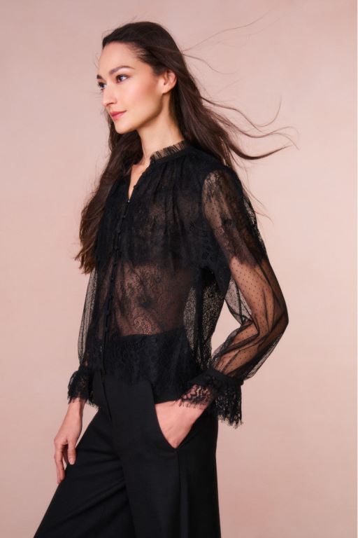 Black Women LoveShackFancy Duquette Sheer Lace Tops | YIL-894203