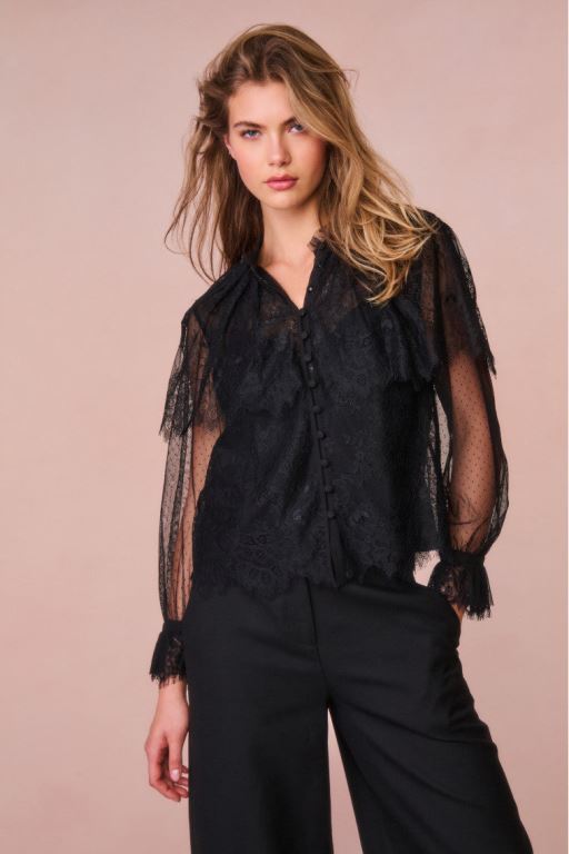 Black Women LoveShackFancy Duquette Sheer Lace Tops | YIL-894203