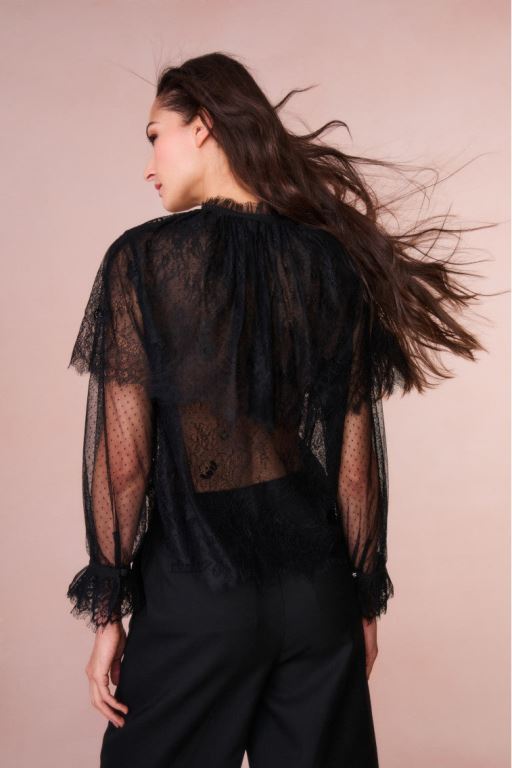 Black Women LoveShackFancy Duquette Sheer Lace Tops | YIL-894203