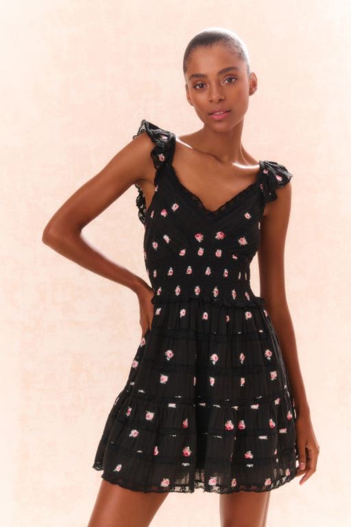 Black Women LoveShackFancy Finny Embroidered Floral Dress | ALS-016528