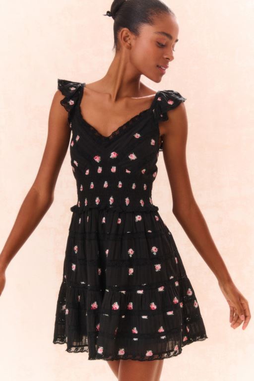 Black Women LoveShackFancy Finny Embroidered Floral Dress | ALS-016528