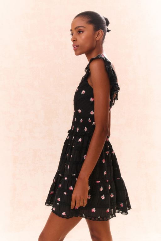 Black Women LoveShackFancy Finny Embroidered Floral Dress | ALS-016528