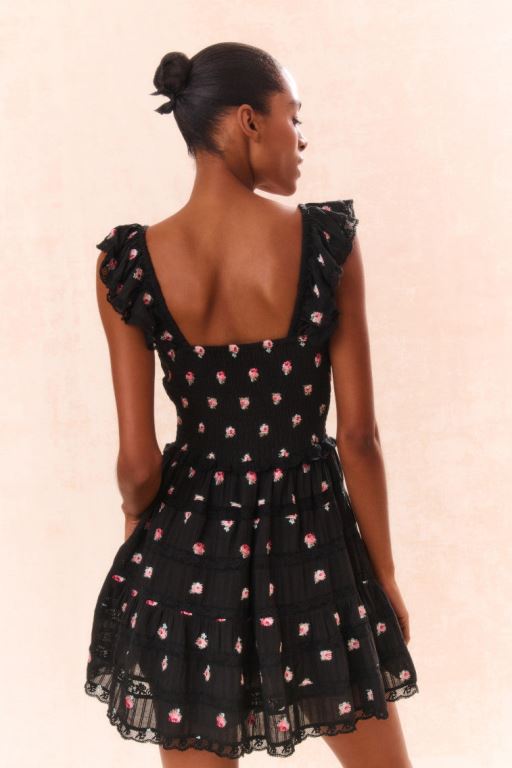 Black Women LoveShackFancy Finny Embroidered Floral Dress | ALS-016528