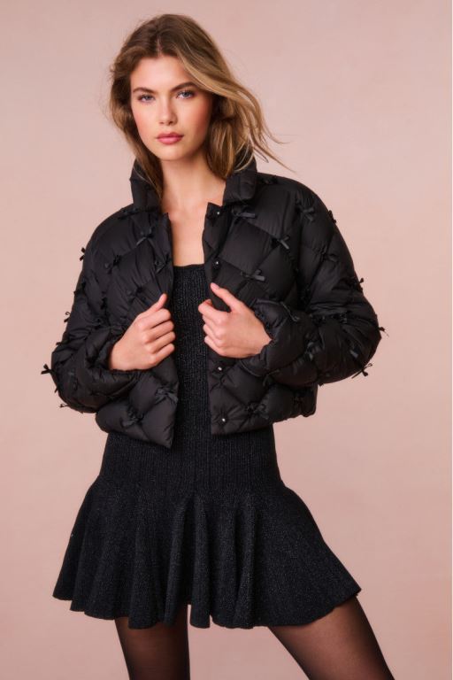 Black Women LoveShackFancy Kasey Quilted Bow-embellished Jackets | YIW-916280