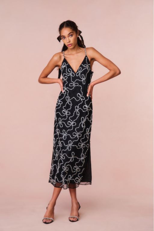 Black Women LoveShackFancy Kaylen Embellished Midi Dress | SDA-502813